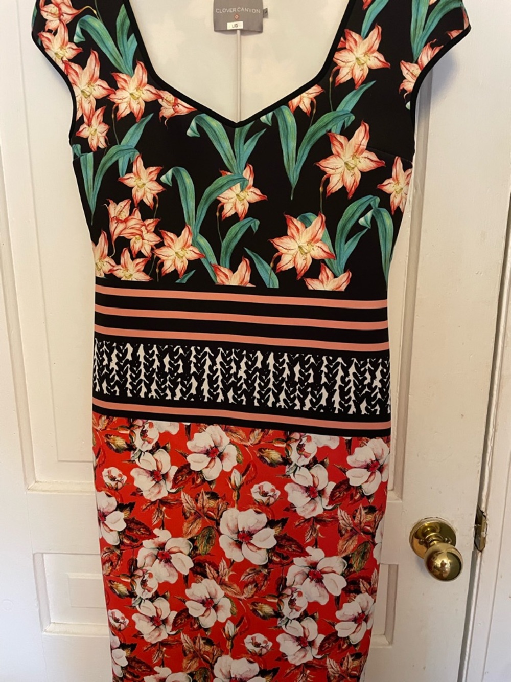 Clover Canyon Black, Green and Red Mixed Floral Midi Dress size large